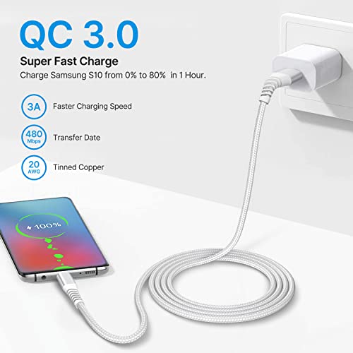 Aioneus USB Type C Cable 6FT 2Pack Fast Charging Cable USB C Charger Phone Cord for Samsung Galaxy A01 A02s A03s A10e A11 A12 A13 A14 A20 A21 A32 A42 A52 A53 A50 A51 S21 S22, G7/G6, LG K51 Stylo 6 5 4 - Image 3