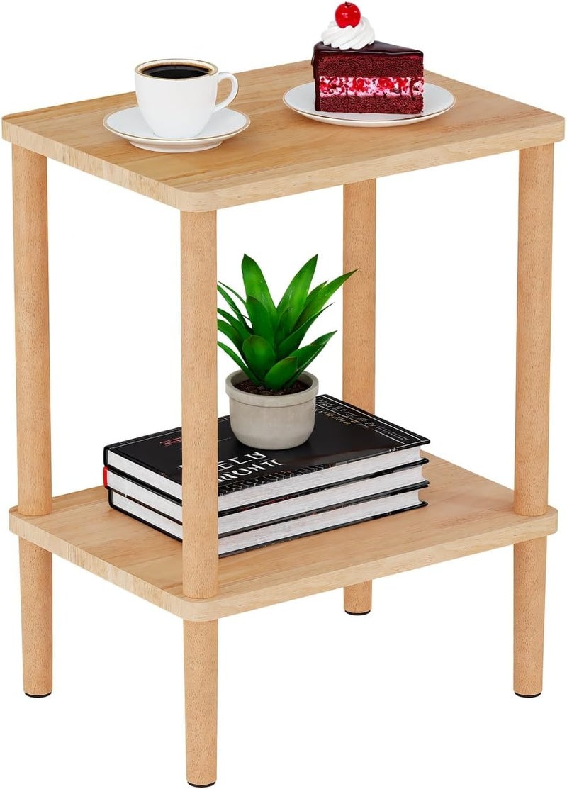 LUCKNOCK Solid Wood Side Table, 2-Tier Small End Table with Storage Shelf, Narrow Nightstand Bedside Table for Small Spaces, Bedroom, Living Room, Farmhouse, No-Tool Assembly. - Image 1