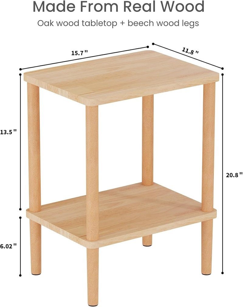 LUCKNOCK Solid Wood Side Table, 2-Tier Small End Table with Storage Shelf, Narrow Nightstand Bedside Table for Small Spaces, Bedroom, Living Room, Farmhouse, No-Tool Assembly. - Image 3