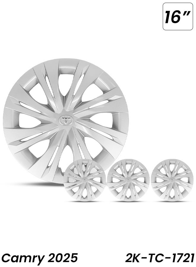 TOYOTA 16 Inch Wheel Cover Set 2K-TC-1721 for Toyota Camry 2025 – High Quality ABS Fiber Hubcaps with Retention Ring, Durable & Fade-Resistant Finish, Secure Snap-On Fit, Strong Flexible Material, Universal 16" Steel Rim Compatibility (Set of 4) - Image 1
