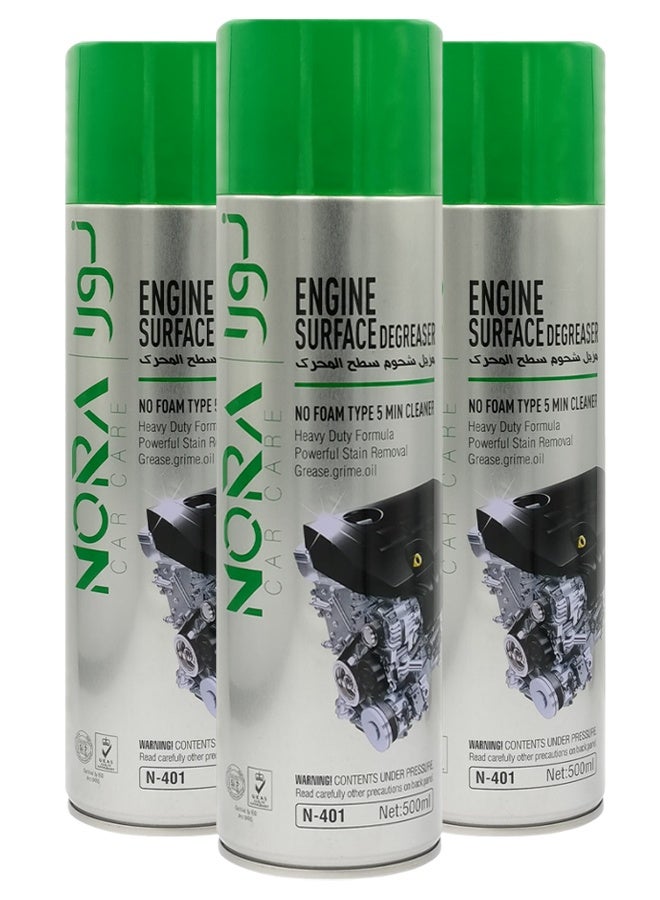 Nora 3 PCS NORA Engine Surface Degreaser Spray 500ml Heavy Duty Car Engine Cleaner Oil Grease Remover Fast Acting No Foam Formula Multi Surface Automotive Cleaning Spray N-401 - Image 1