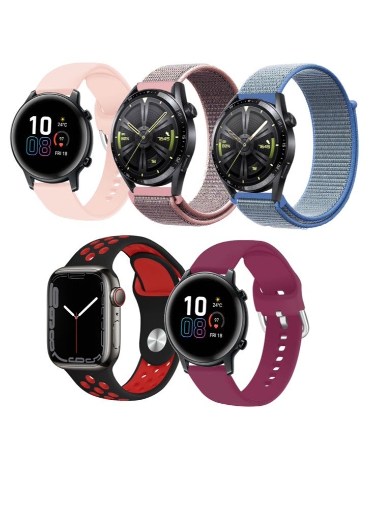 Perfii 5pcs Watchband Bundle Compatible with all Samsung, Huawei, Amazfit, Fitbit and Honor with 22mm band size - Image 1