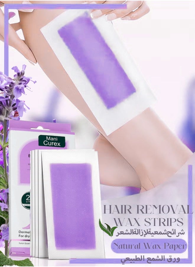 Mani Curex Wax Strips For Hair Removal, Double Sides Waxing Strips With Lavender Gentle And Soothing At Home Waxing Kit For Face Legs Arms Underarm Body Wax Strips Hair Removal For Men & Women 