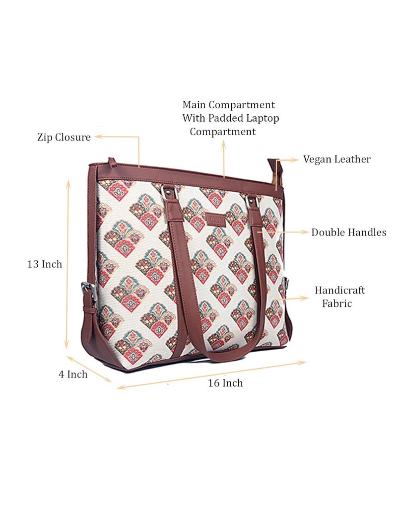 ZOUK حقيبة مكتب | حقائب أنيقة للاستخدام المكتبي | حقيبة لابتوب 15.6 بوصة | حقيبة توت أنيقة للاستخدام المكتبي | حقيبة للنساء | حقيبة يد من جلد نباتي | للاستخدام اليومي والسفر | - Image 3