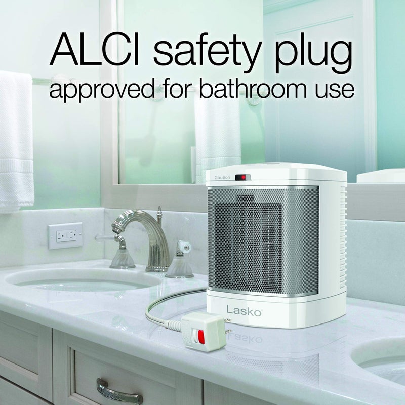 Lasko CD08200 Small Portable Ceramic Space Heater for Bathroom and Indoor Home Use, White, 6.25 x 6.25 x 7.65 inches - Image 5