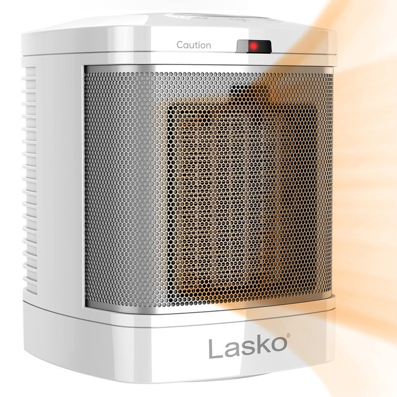 Lasko CD08200 Small Portable Ceramic Space Heater for Bathroom and Indoor Home Use, White, 6.25 x 6.25 x 7.65 inches - Image 1