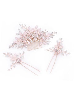 Oriamour Oriamour Wedding Side Combs Handmade Bridal Hair Pins Set Rhinestone Bridal Comb Flower Clip Head Pieces for Women Set of 3 Rose Gold 