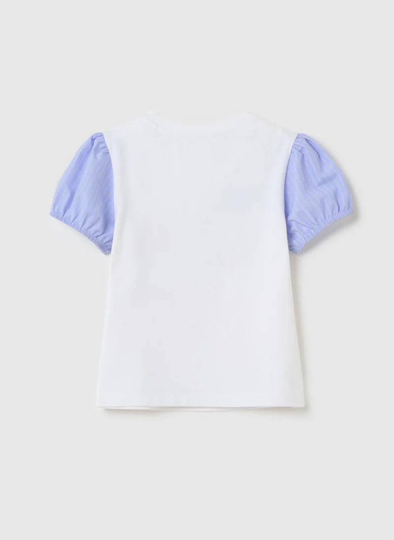 او في اس T-Shirt With Striped Sleeves And Donald And Daisy Duck Print