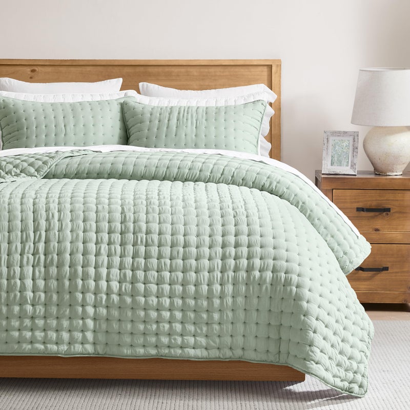 WDCOZY Sage Green King Size Quilt Bedding Sets with 2 Pillow Shams, Lightweight Soft Bedspread Coverlet, Quilted Blanket Thin Comforter Bed Cover for All Season, 3 Pieces, 104x90 inches - Image 1
