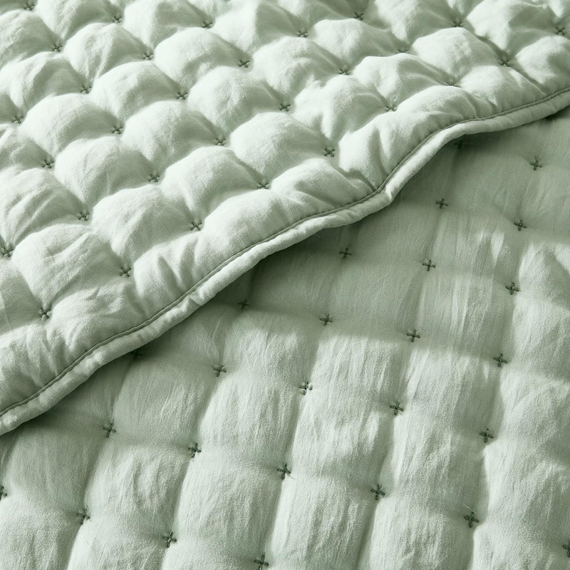 WDCOZY Sage Green King Size Quilt Bedding Sets with 2 Pillow Shams, Lightweight Soft Bedspread Coverlet, Quilted Blanket Thin Comforter Bed Cover for All Season, 3 Pieces, 104x90 inches - Image 5