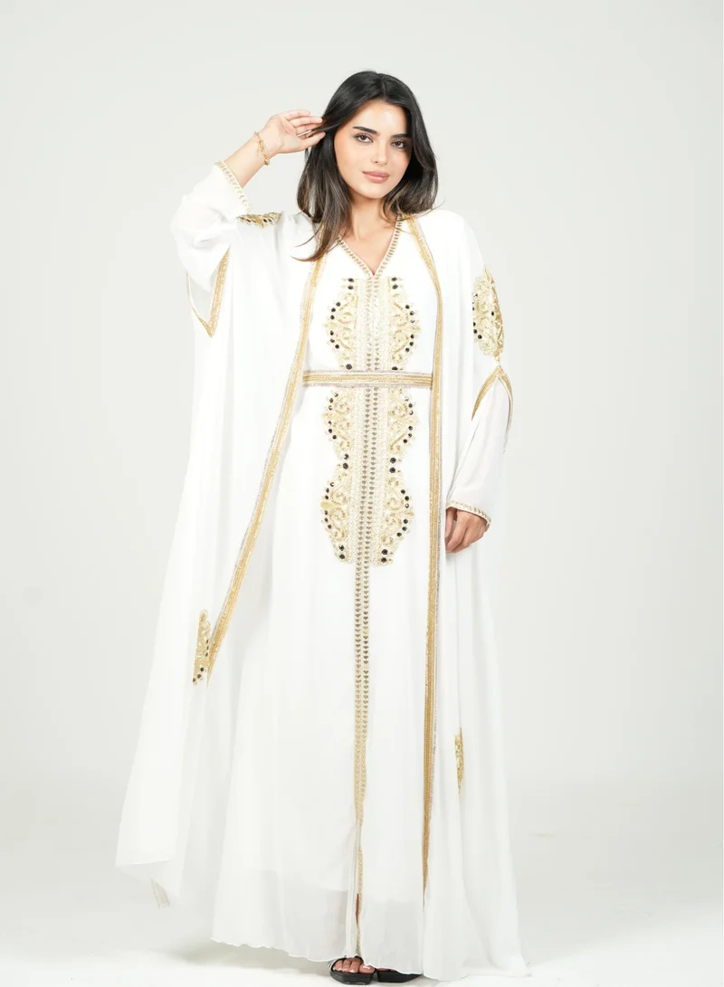 AL BENT AL SHARQIEH white embroidered kaftan dress jalabia for Women | Best Price UAE