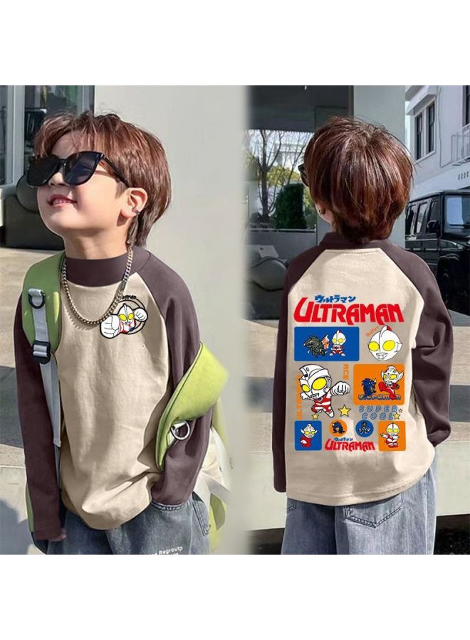 Children's Base Shirt De Velvet Warm Spring And Autumn New Mid-big Children's Half-high Collar T-shirt Baby Contrast Color Base Shirt