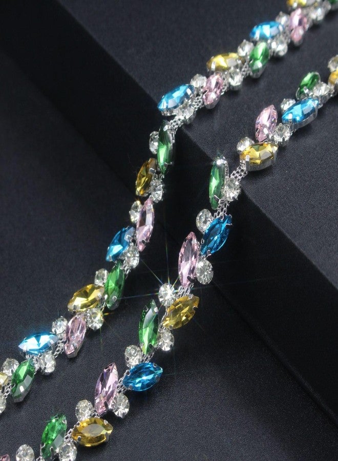 PEARLY JUN 1 Yard Rhinestone Trim Chain Light Color String Strips Crystal Applique Fringe Ribbon Beads Sewing for Dress DIY Party Wedding Bouquet Decoration Bridal Costume Embellishment - Image 1