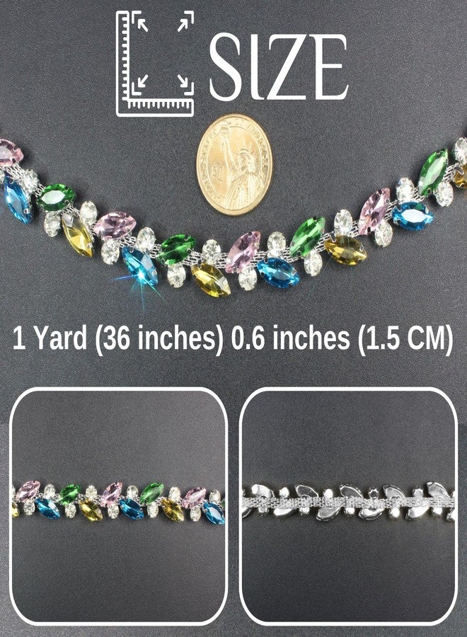 PEARLY JUN 1 Yard Rhinestone Trim Chain Light Color String Strips Crystal Applique Fringe Ribbon Beads Sewing for Dress DIY Party Wedding Bouquet Decoration Bridal Costume Embellishment - Image 2