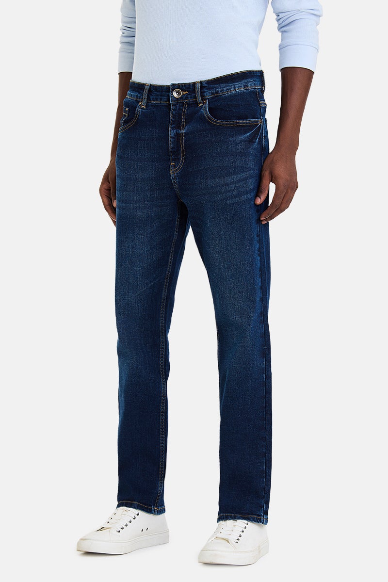 SNITCH Navy Blue Solid Straight Fit Casual Jeans - Image 4