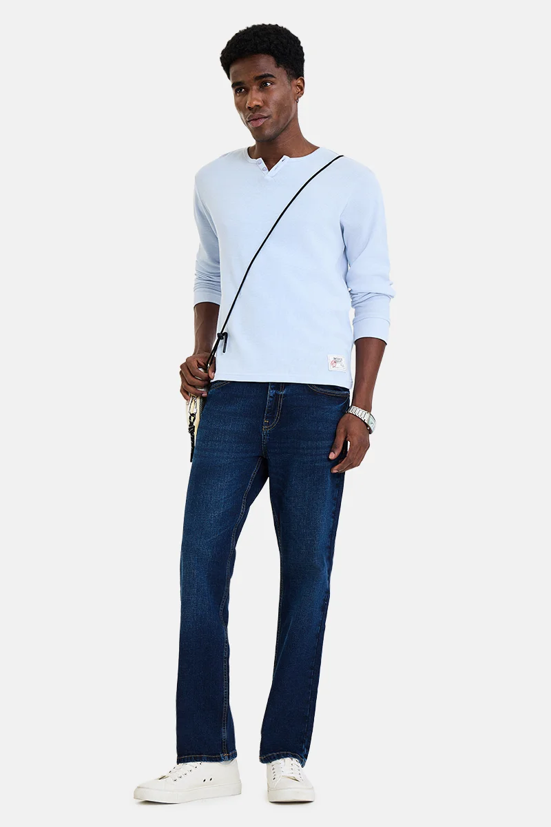 SNITCH Navy Blue Solid Straight Fit Casual Jeans