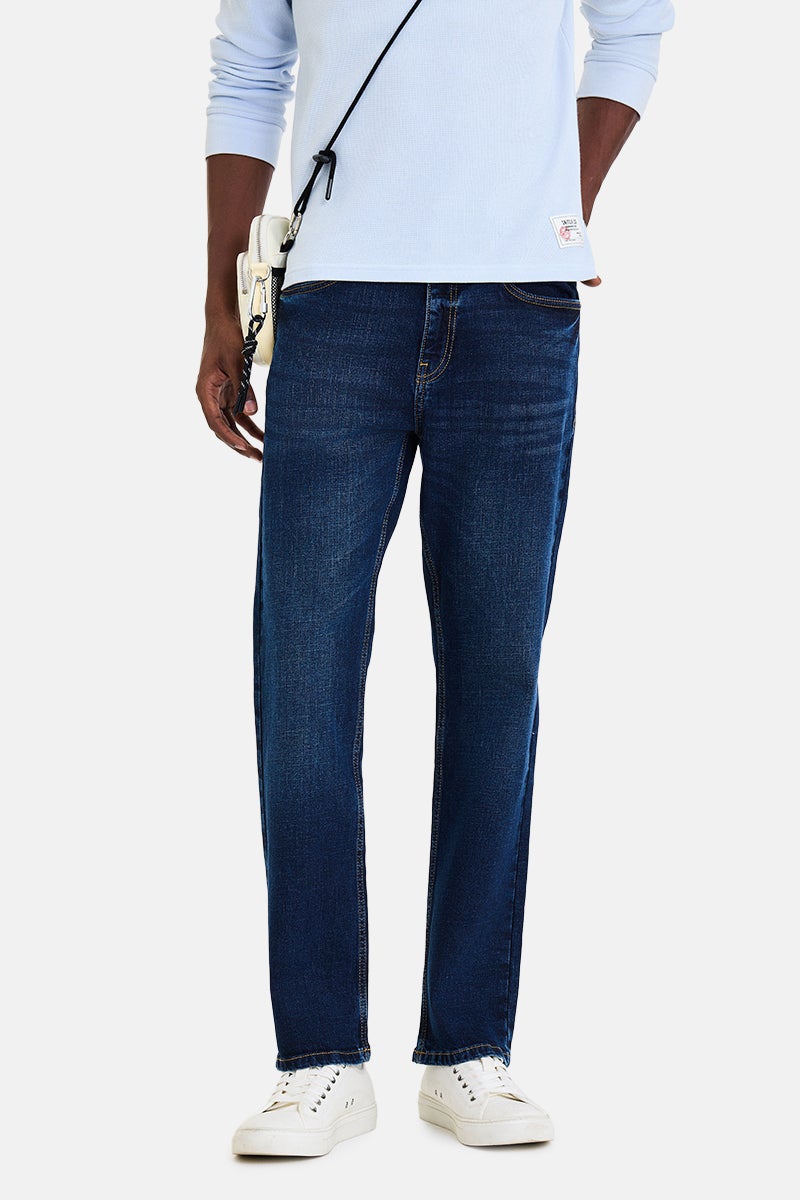 SNITCH Navy Blue Solid Straight Fit Casual Jeans - Image 1
