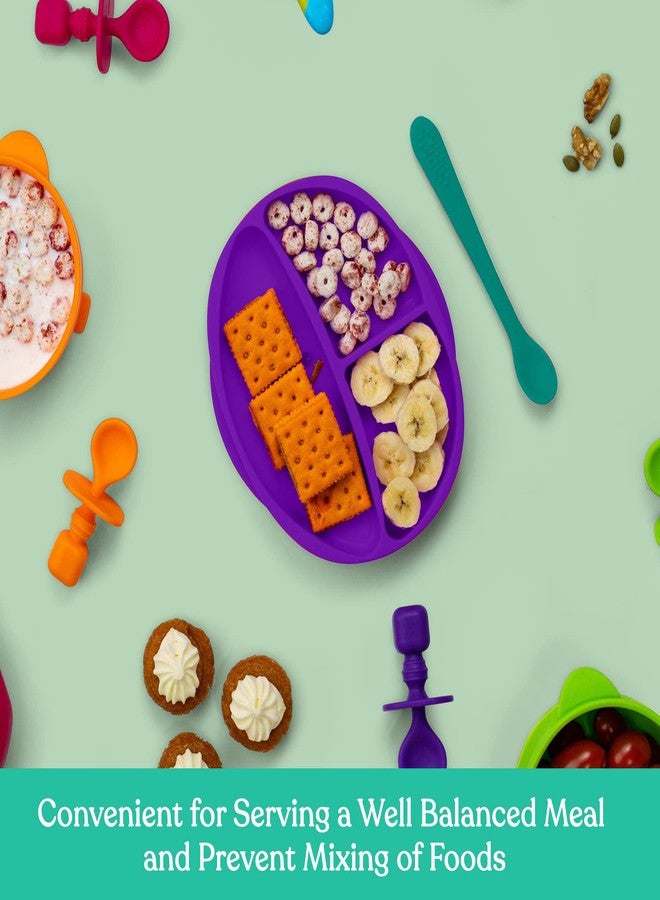 سبريك طبق شفط سيليكون للأطفال - طبق مقسم من السيليكون الآمن غذائيًا بنسبة 100% | طقم أطباق شفط لتدريب الأطفال على التغذية الذاتية | أطباق ثابتة خالية من مادة BPA، آمنة للاستخدام في الميكروويف وغسالة الأطباق (بنفسجي وفيروزي) - Image 3