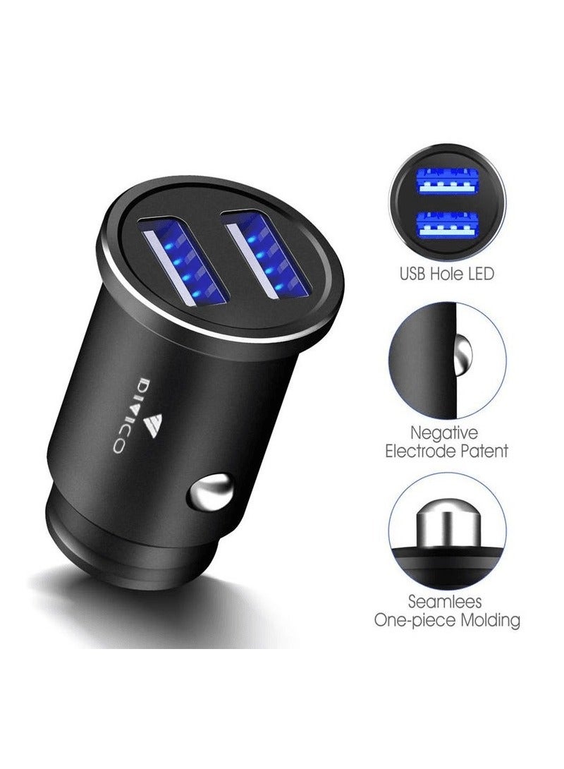 DIVICO Car Charger 2.4A Dual USB Ports – Fast Charging Zinc Alloy Mobile Charger, Compact Size, Model A3004 - Image 1