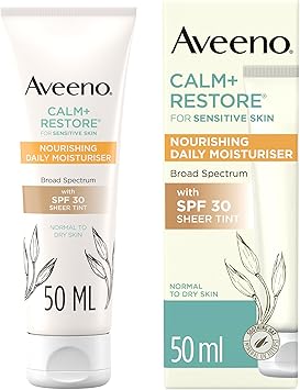 Aveeno أفينو كالم ريستور مرطب يومي مغذي 1 × 50 مل خالي من العطور مع واقي شمس SPF 30 واسع الطيف مع الشوفان المهدئ 100 مرشحات UV المعدنية للبشرة العادية إلى الجافة - Image 1