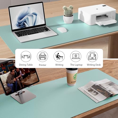 Aothia Leather Desk Pad Protector, Mouse Pad, Office Desk Mat, Non-Slip PU Leather Desk Blotter, Laptop Desk Pad, Waterproof Desk Writing Pad for Office and Home (23.6" x 13.7", Light Blue) - Image 5