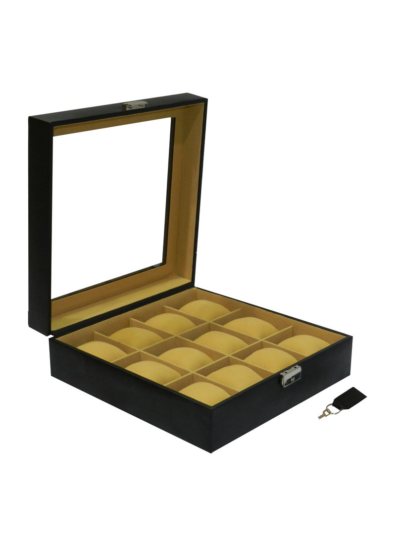 LAVERI LEATHER صندوق ساعات لافيري للرجال والنساء (12 فتحة) ، صندوق عرض ساعات من جلد PU الفاخر مع غطاء زجاجي كريستالي ، وسادة قابلة للإزالة - Image 4