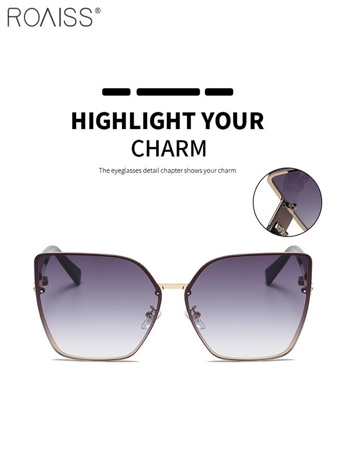 رويس نظارة شمسية على شكل عين القطة بدون إطار للنساء، نظارة الشمس الواقية من الأشعة فوق البنفسجية 400 مع المعابد السوداء، ظلال شمسية عصرية مضادة للوهج مع حافظة النظارة، 60 مم - Image 5