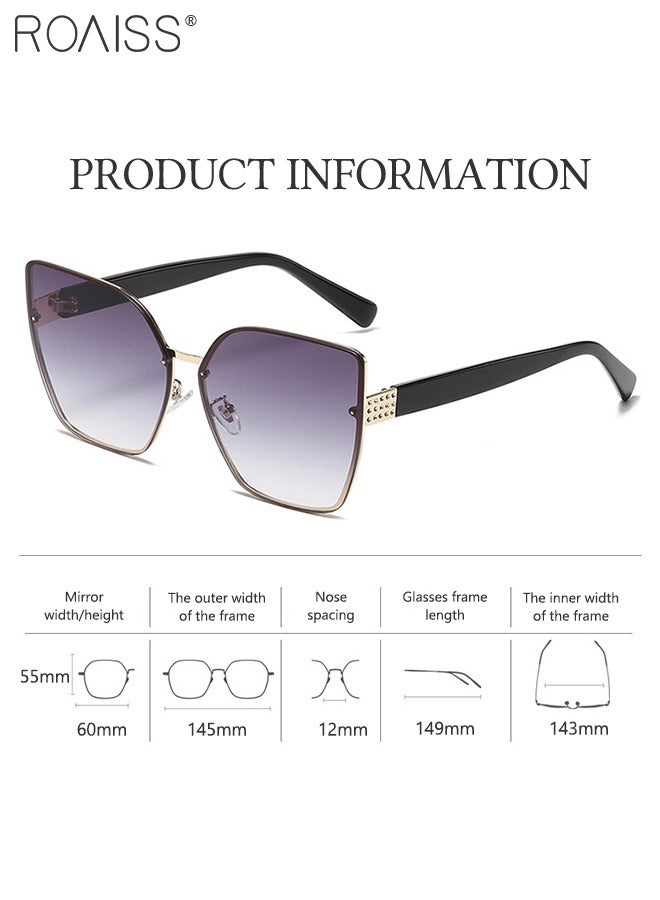 رويس نظارة شمسية على شكل عين القطة بدون إطار للنساء، نظارة الشمس الواقية من الأشعة فوق البنفسجية 400 مع المعابد السوداء، ظلال شمسية عصرية مضادة للوهج مع حافظة النظارة، 60 مم - Image 4