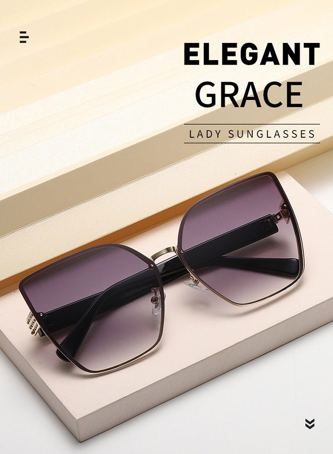 رويس نظارة شمسية على شكل عين القطة بدون إطار للنساء، نظارة الشمس الواقية من الأشعة فوق البنفسجية 400 مع المعابد السوداء، ظلال شمسية عصرية مضادة للوهج مع حافظة النظارة، 60 مم - Image 3