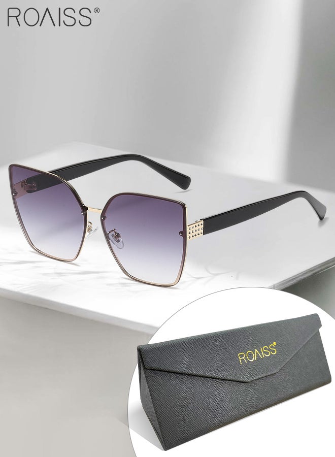 رويس نظارة شمسية على شكل عين القطة بدون إطار للنساء، نظارة الشمس الواقية من الأشعة فوق البنفسجية 400 مع المعابد السوداء، ظلال شمسية عصرية مضادة للوهج مع حافظة النظارة، 60 مم - Image 2