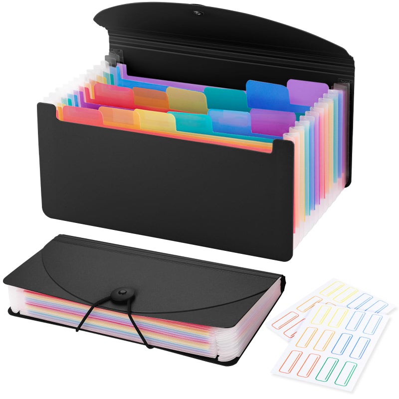 RIEJIN 13 Pocket A6 Receipt Organizer, 2 Pack Small Accordion File Organizer, Coupon Organizer with Labels - Black - Image 1