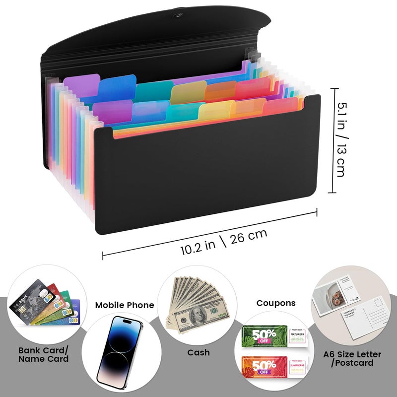 RIEJIN 13 Pocket A6 Receipt Organizer, 2 Pack Small Accordion File Organizer, Coupon Organizer with Labels - Black - Image 2