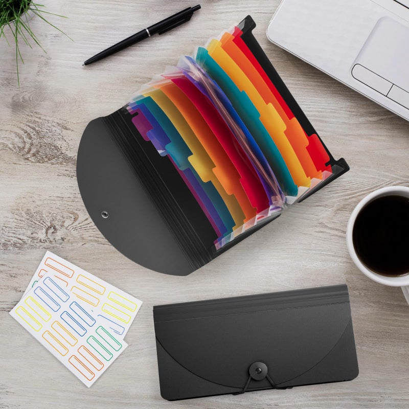 RIEJIN 13 Pocket A6 Receipt Organizer, 2 Pack Small Accordion File Organizer, Coupon Organizer with Labels - Black - Image 5