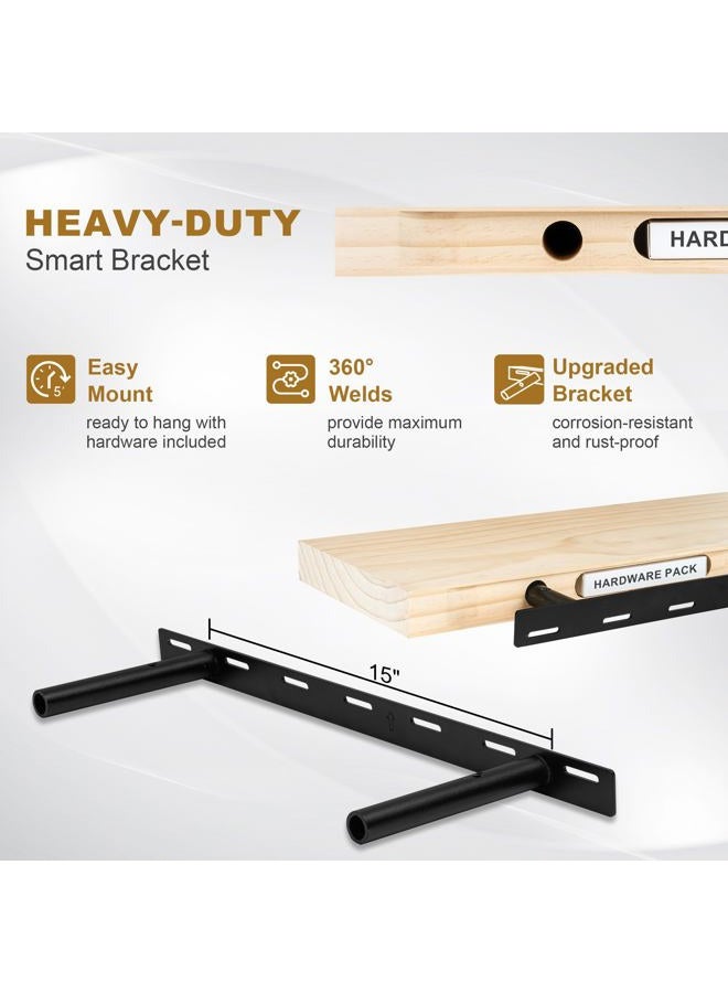 Fun Memories Floating Shelves, 9.3'' Deep Solid Pine Wood Wall Shelves for Storage, Wall Mounted Display Shelves with Invisible Heavy-Duty Metal Bracket, 24'' Width Set of 2, Unfinished - DIY Stain - Image 5