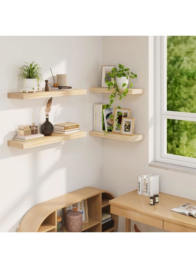 Fun Memories Floating Shelves, 9.3'' Deep Solid Pine Wood Wall Shelves for Storage, Wall Mounted Display Shelves with Invisible Heavy-Duty Metal Bracket, 24'' Width Set of 2, Unfinished - DIY Stain - Image 2