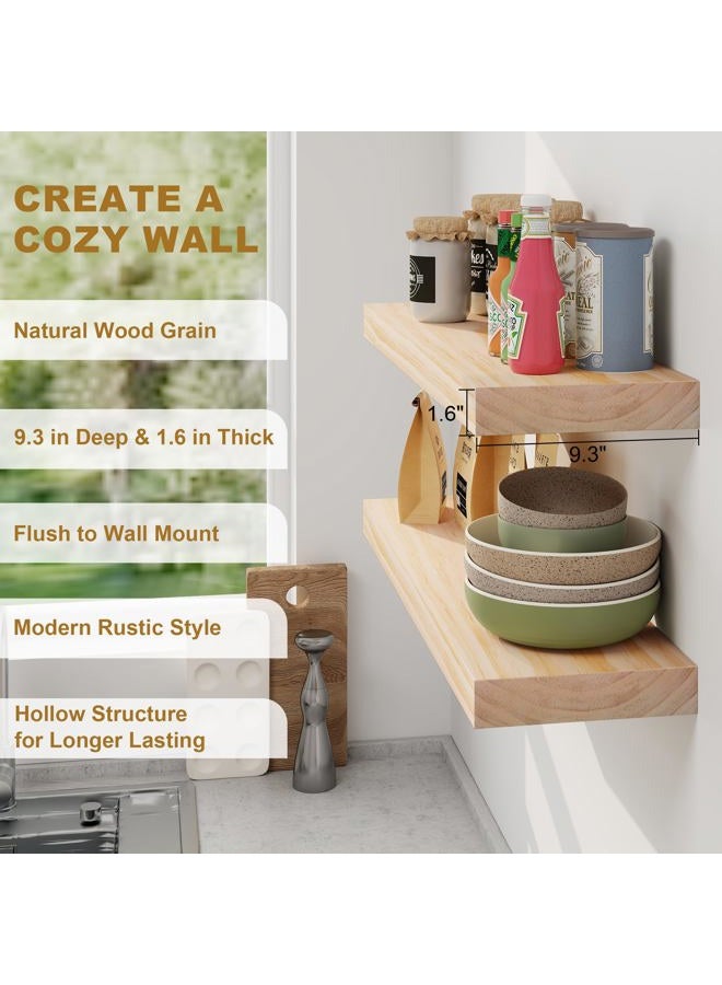 Fun Memories Floating Shelves, 9.3'' Deep Solid Pine Wood Wall Shelves for Storage, Wall Mounted Display Shelves with Invisible Heavy-Duty Metal Bracket, 24'' Width Set of 2, Unfinished - DIY Stain - Image 4