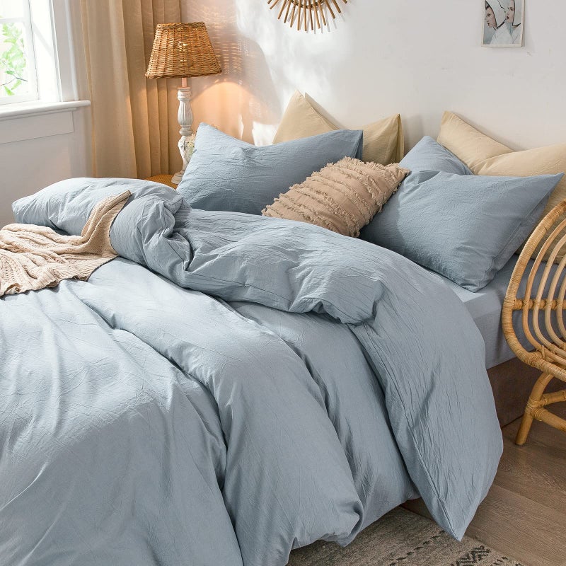 MooMee Bedding Pillowcases Pack of 2 100% Washed Cotton Linen Like Textured Breathable Durable Soft Comfy (Cornflower Blue  King) - Image 5