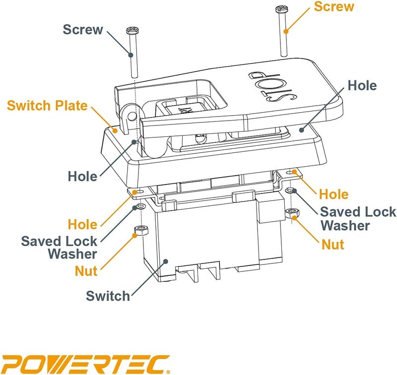 POWERTEC 120V/230V Dual Voltage Paddle Switch w/Screws, 28 Amps, Knee Paddle for Power Tools for Gang Box Installation, Fits Table Saw, Router Table, Drill Press, Bench Saw, Bandsaw (71651) - Image 5