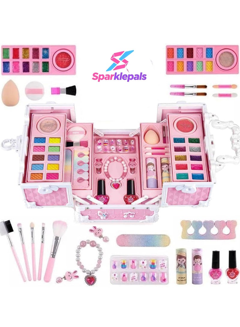 Sparklepals Kids Makeup Kit, Real Kids Makeup Set Washable Makeup Set Toys for Girls with Portable Makeup Box Including Lipstick, Eye Shadows and So On, Girls Toys for Girls - Image 1
