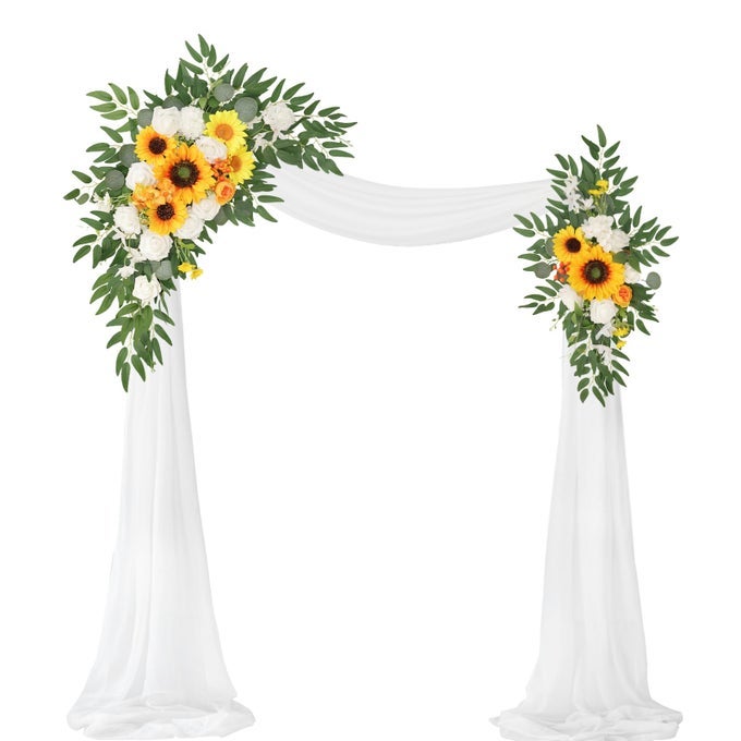 Artificial Wedding Arch Flowers KitPack of 32Pcs Artificial Flower Arch Decor1Pcs Sheer Drape for Wedding Ceremony Arbor for WeddingCeremony Sunflower Wedding