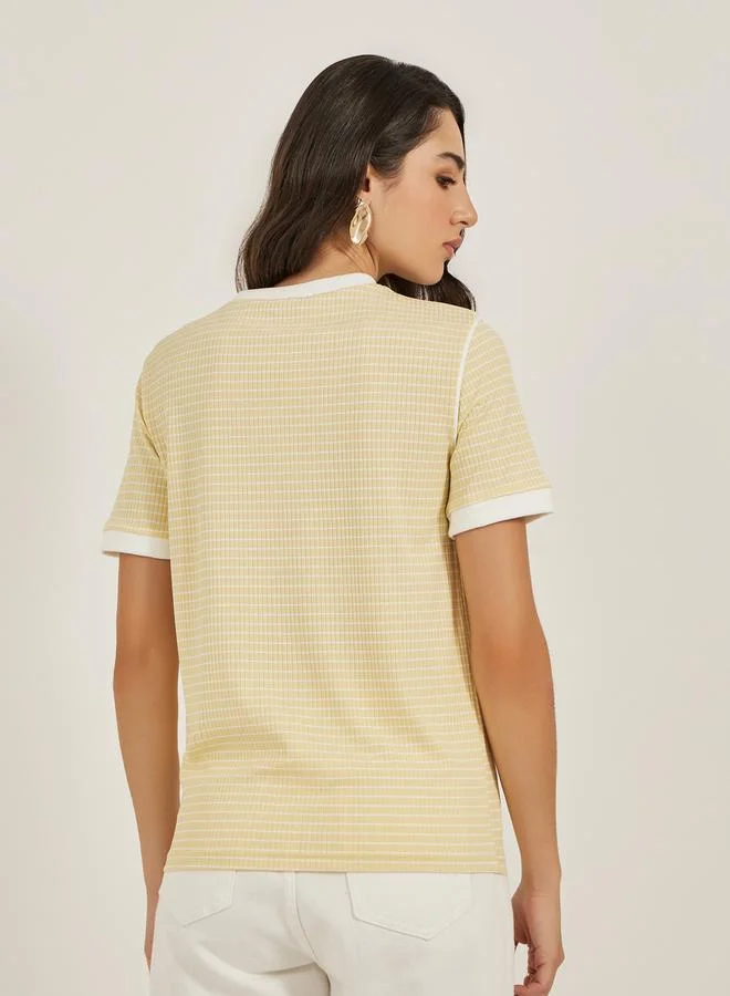 Styli Ribbed Striped Regular Fit Round Neck T-Shirt