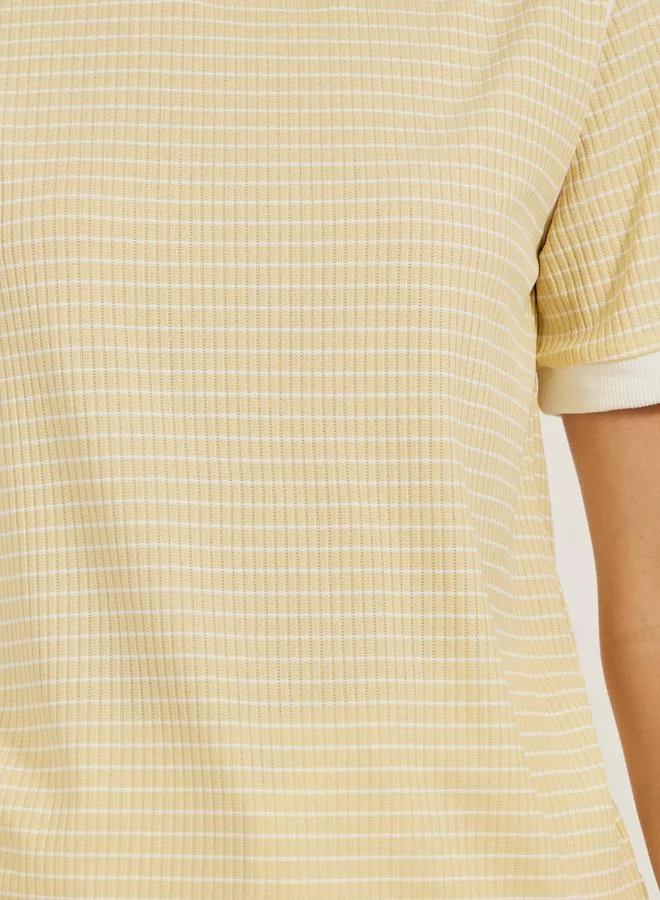Styli Ribbed Striped Regular Fit Round Neck T-Shirt