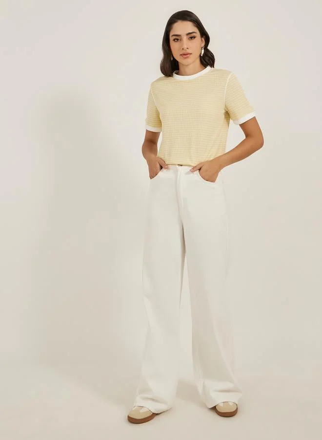Styli Styli Ribbed Striped Regular Fit Round Neck T-Shirt