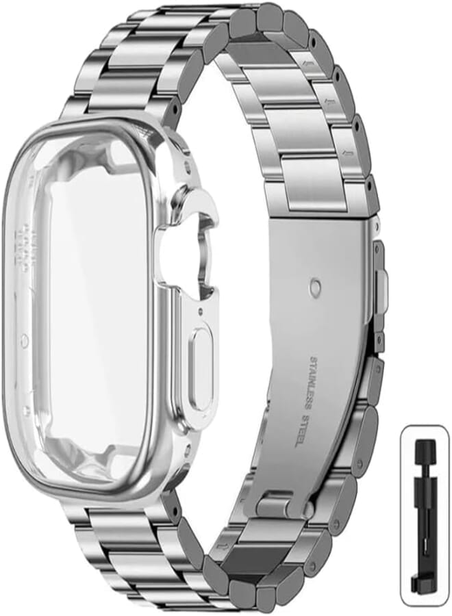 Next Next store Compatible with iWatch Band 49mm with Screen Protector Case Cover Stainless Steel Link Bracelet for iWatch Ultra - Ultra 2 Series 8/9