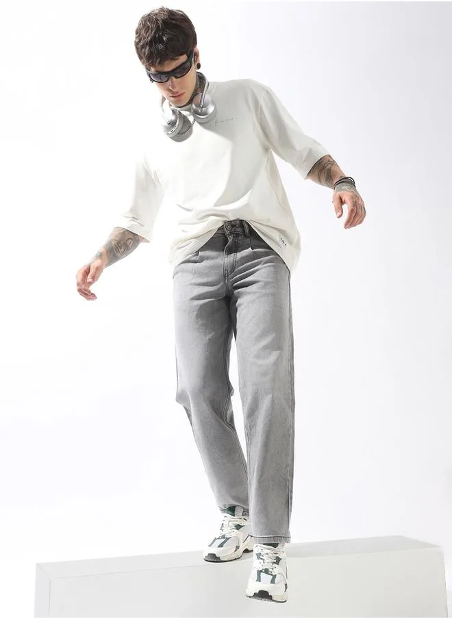 هوبرهولمي Grey Jeans Plain Button Woven Full Pleat Front Mid-rise for Men – Style that defines you