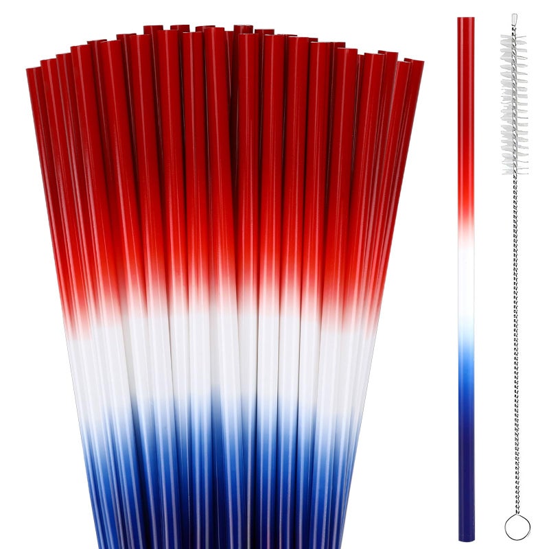 JANYUN JANYUN 30 Pcs 4th of July Straws  Reusable Plastic Patriotic Straw Red White Blue Drinking Fourth of July Party Favors Accessories for Independence Day Memorial Day Party Supplies - Image 1