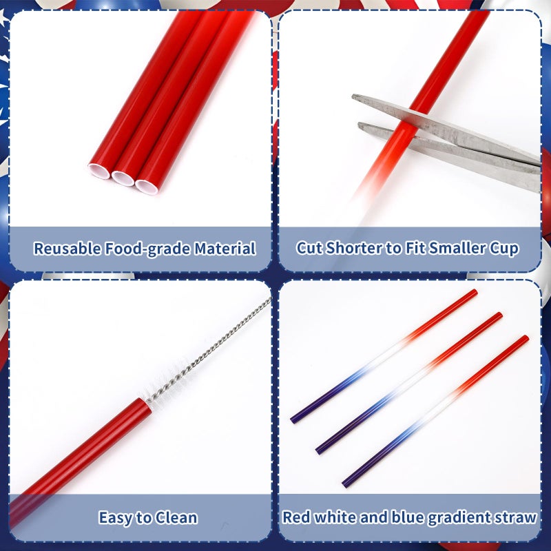 JANYUN JANYUN 30 Pcs 4th of July Straws  Reusable Plastic Patriotic Straw Red White Blue Drinking Fourth of July Party Favors Accessories for Independence Day Memorial Day Party Supplies - Image 4