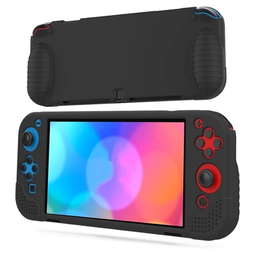 PSS Premium Soft Silicone Cover Rubber Protective Case Cover Compatible for Nintendo Switch OLED Full Body Silicon Protector Case, Ergonomic Grip Case for Switch OLED Model Console (Black) - Image 1