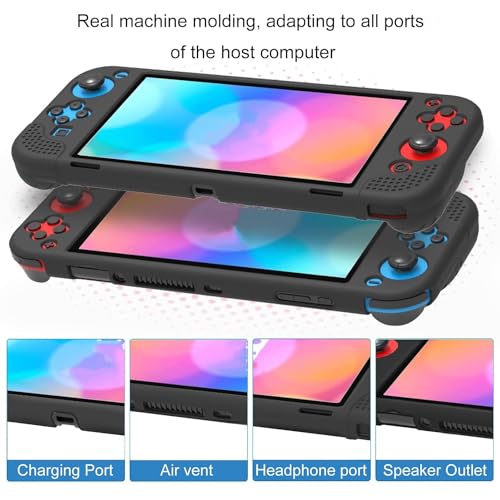 PSS Premium Soft Silicone Cover Rubber Protective Case Cover Compatible for Nintendo Switch OLED Full Body Silicon Protector Case, Ergonomic Grip Case for Switch OLED Model Console (Black) - Image 2