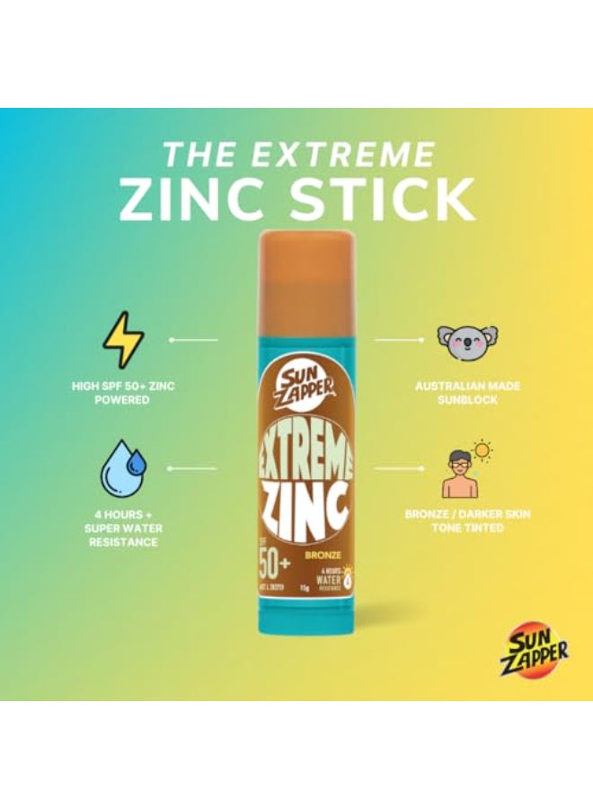 Sun Zapper Bronze Extreme Zinc Mineral Sunscreen Stick SPF 50 UVAUVB Protection BronzeDarker Skin Tone Made in Australia - Image 3